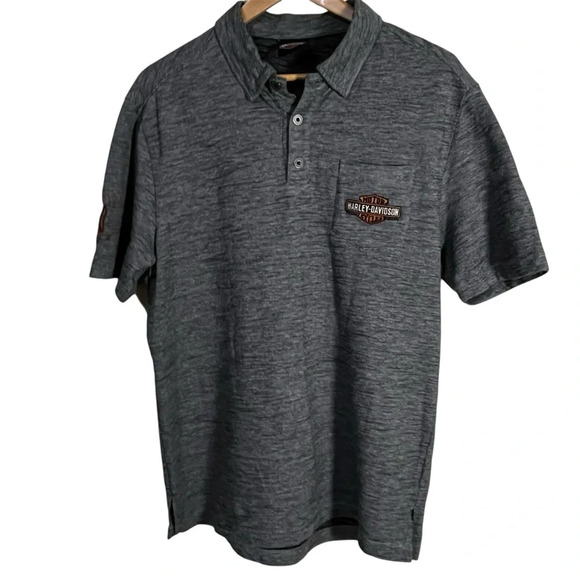 Harley Davidson Polo Shirt Gray Short Sleeve Men’s Size M/L Logo Official - Picture 1 of 6